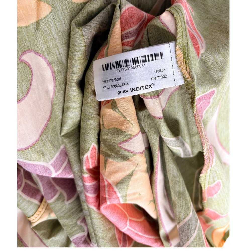 Zara Floral Midi Dress Medium Green Tropical Cotton V-Back Sleeveless New tie up - Picture 5 of 16